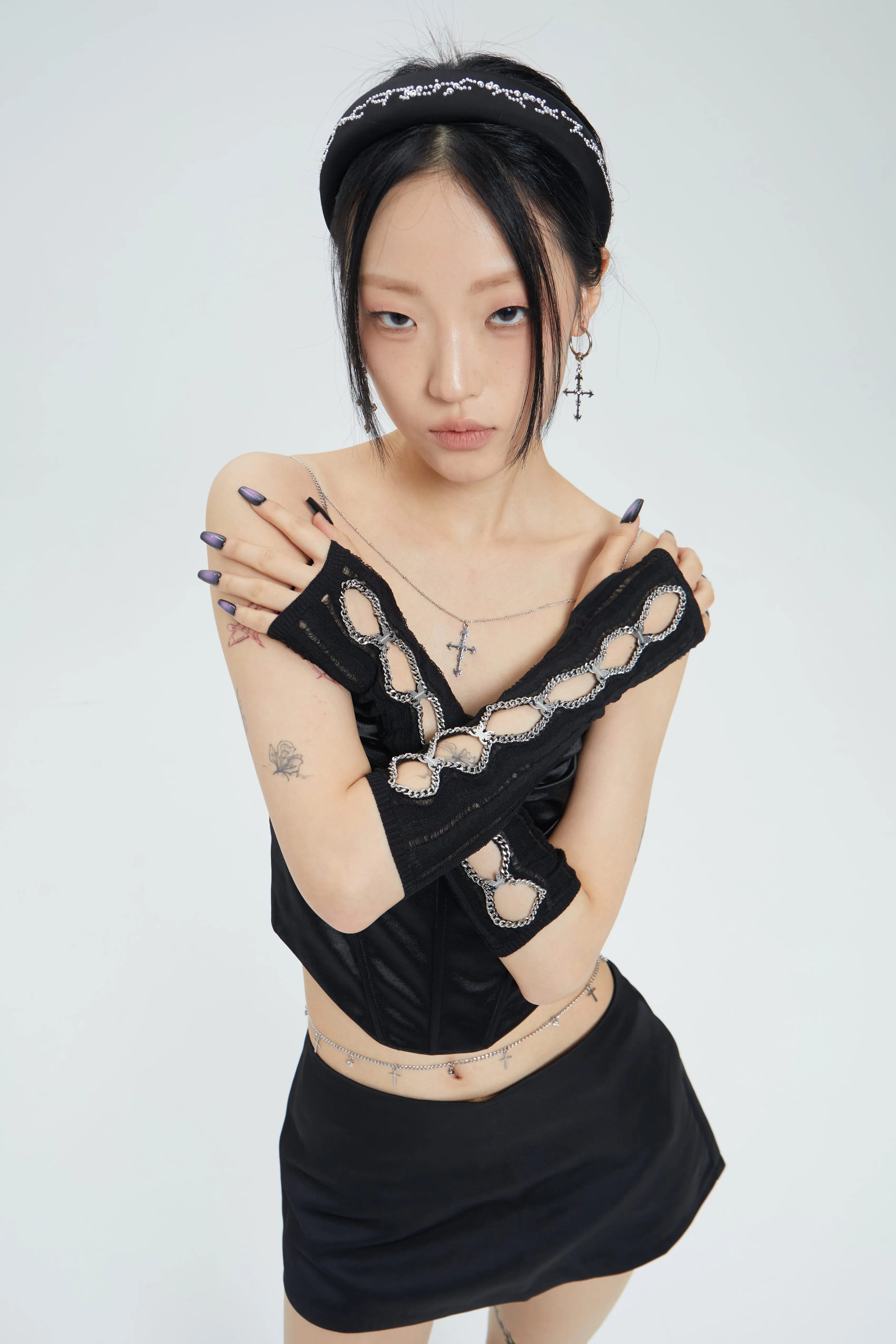 40% OFF!  Fervooor chrome heart lily crucifix detachable shoulder chain