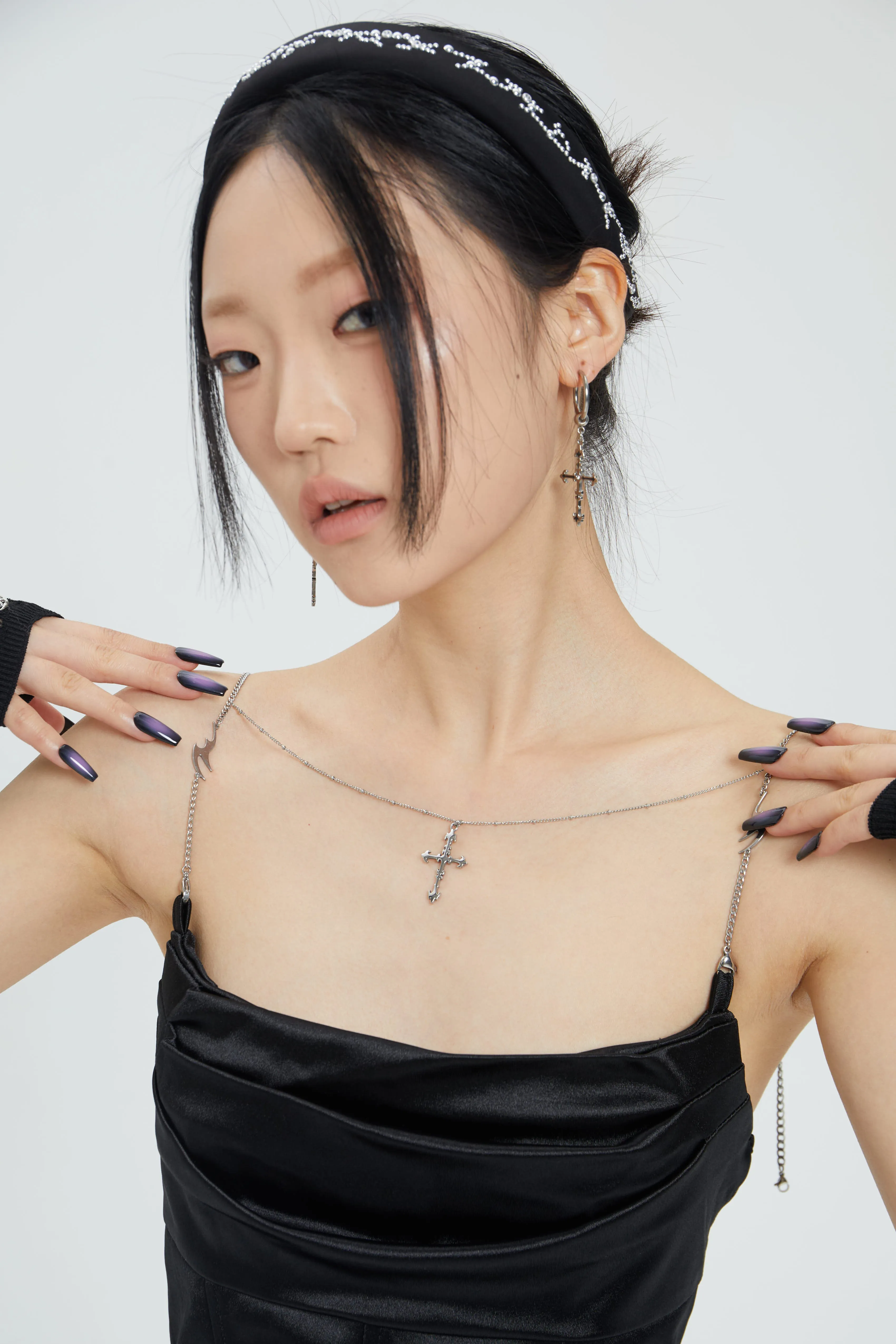 40% OFF!  Fervooor chrome heart lily crucifix detachable shoulder chain