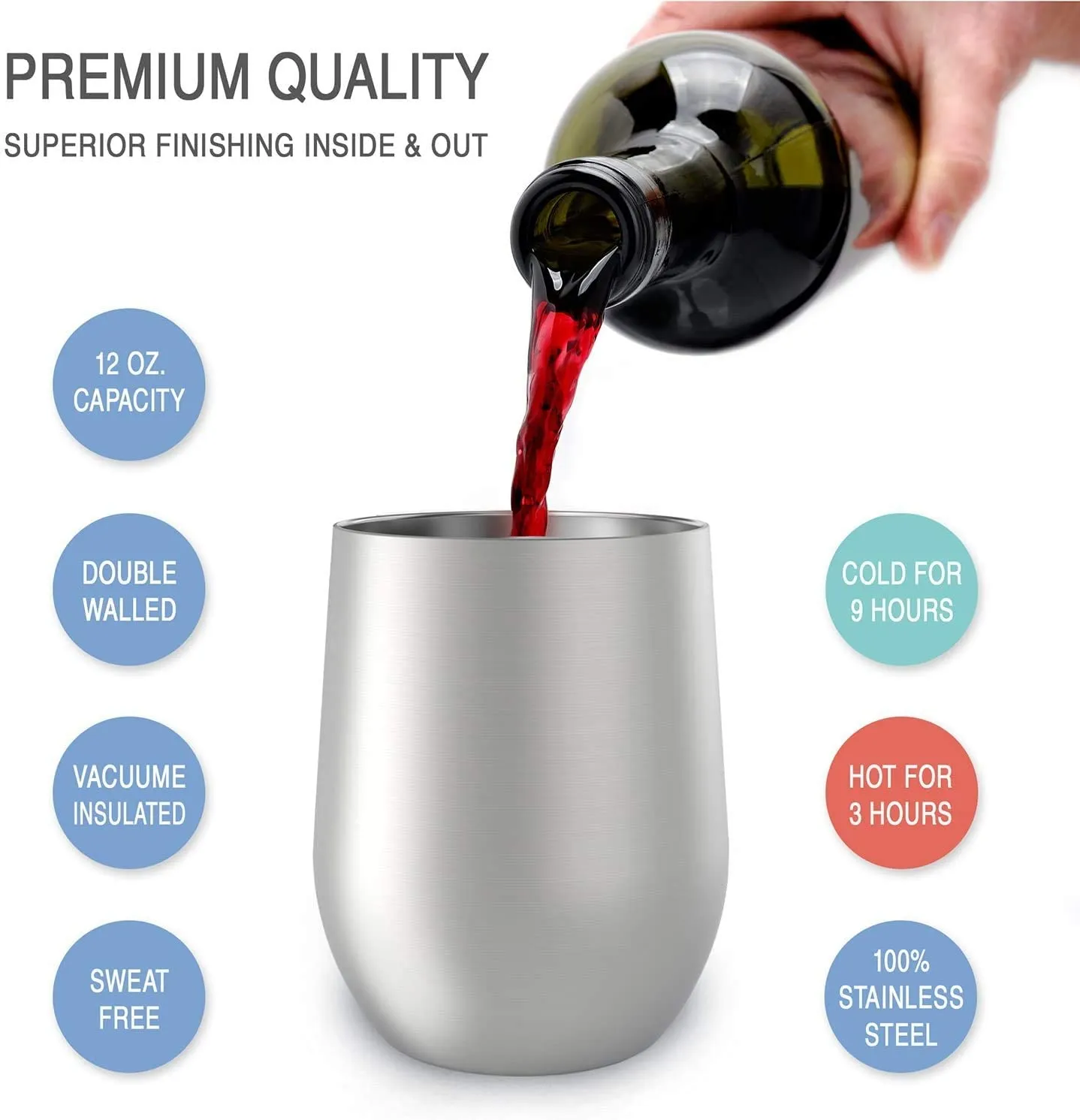 CHILLOUT LIFE Stainless Steel Wine Tumblers 2 Pack 12 oz & 1 Insulated Wine Bottle - Double Wall Vacuum Insulated Wine Cups with Lids and Straws Set