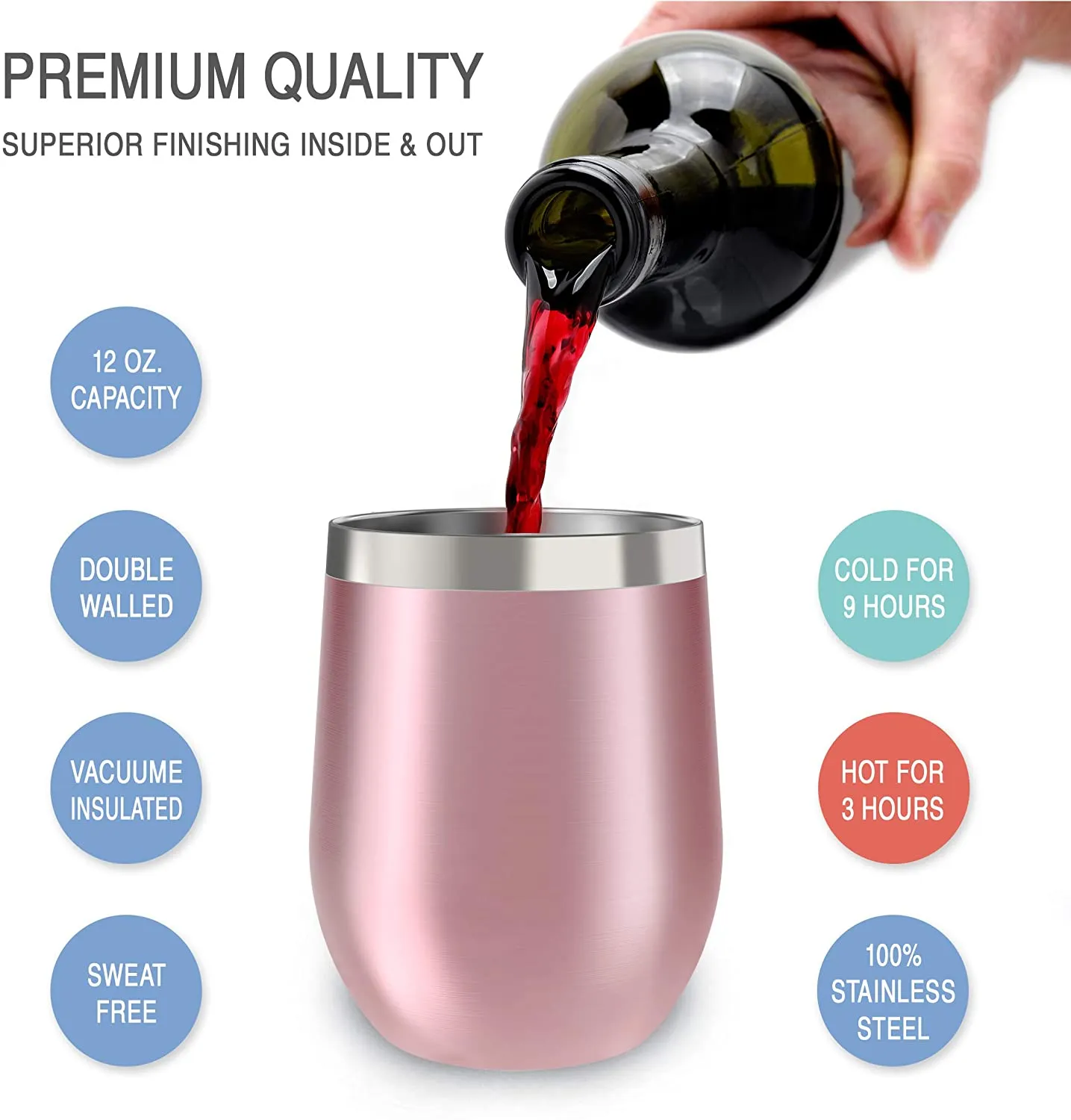 CHILLOUT LIFE Stainless Steel Wine Tumblers 2 Pack 12 oz & 1 Insulated Wine Bottle - Double Wall Vacuum Insulated Wine Cups with Lids and Straws Set