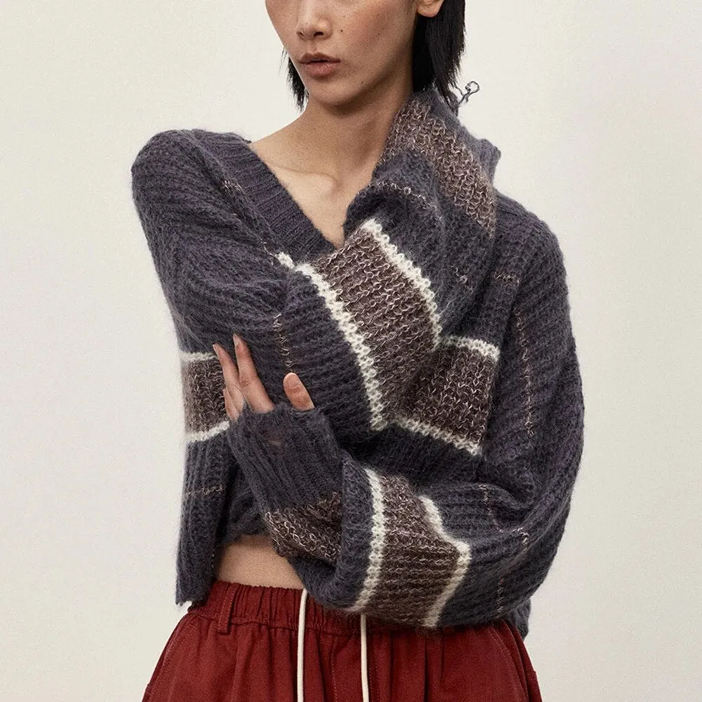Colorblock Striped Casual Pullover Knitting Sweaters For Women Round Neck Long Sleeve Loose Sweater Female Fashion