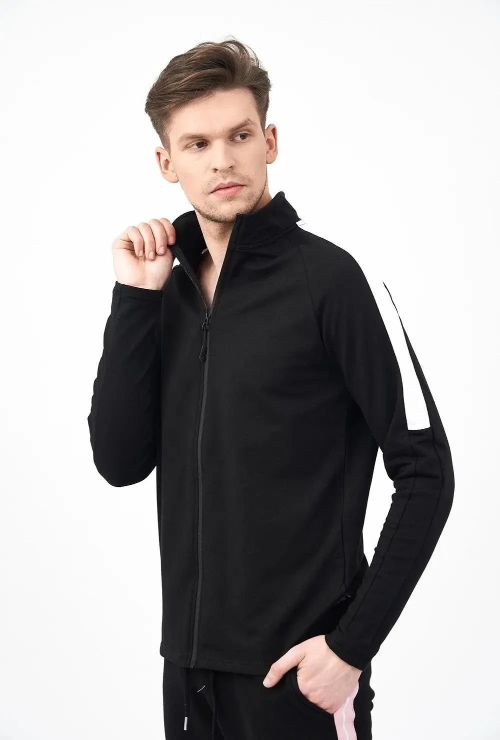 Full Zippered Mock Neck Jacket for Men