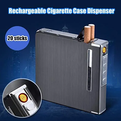 GREYFIRE® Aluminum-Alloy USB Rechargeable Multifunctional New 20 Sticks Case Box ..Cigarette Lighter (Black)