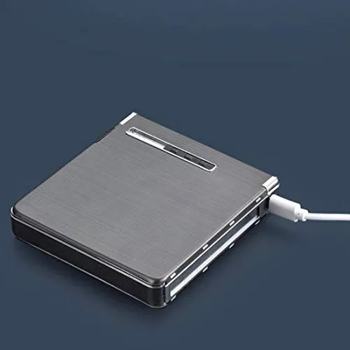 GREYFIRE® Aluminum-Alloy USB Rechargeable Multifunctional New 20 Sticks Case Box ..Cigarette Lighter (Black)