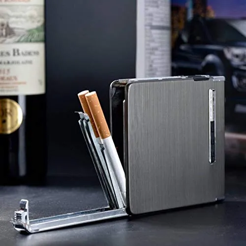 GREYFIRE® Aluminum-Alloy USB Rechargeable Multifunctional New 20 Sticks Case Box ..Cigarette Lighter (Black)