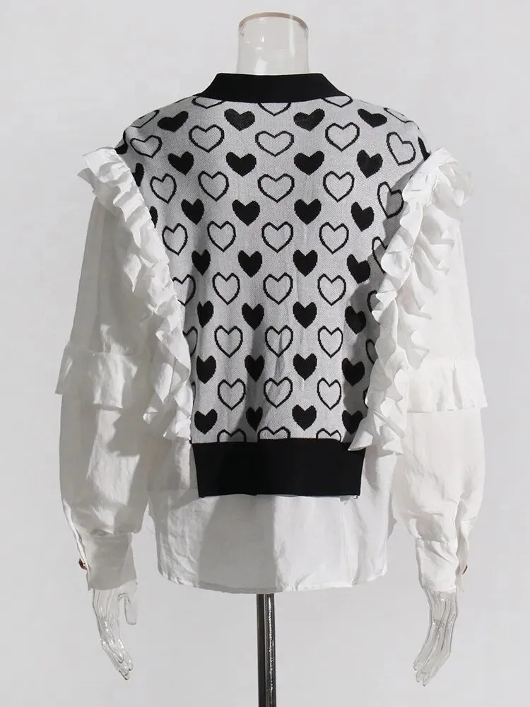 Hit Color Patchwork Single Breasted Sweaters For Women V Neck Long Sleeve Knitting Loose Sweater Female Fashion