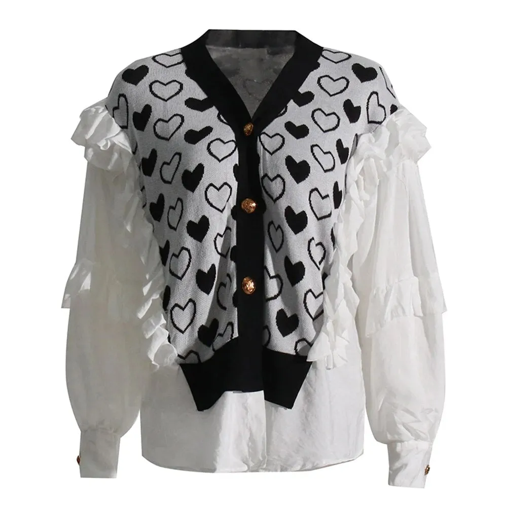 Hit Color Patchwork Single Breasted Sweaters For Women V Neck Long Sleeve Knitting Loose Sweater Female Fashion
