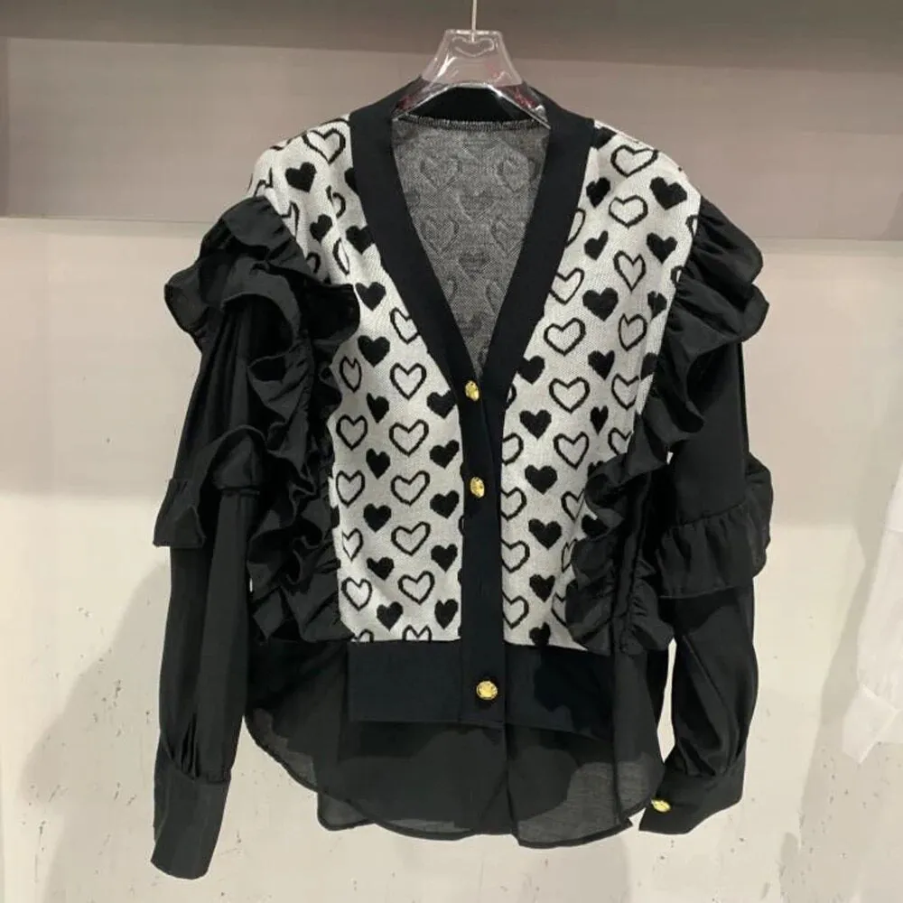 Hit Color Patchwork Single Breasted Sweaters For Women V Neck Long Sleeve Knitting Loose Sweater Female Fashion