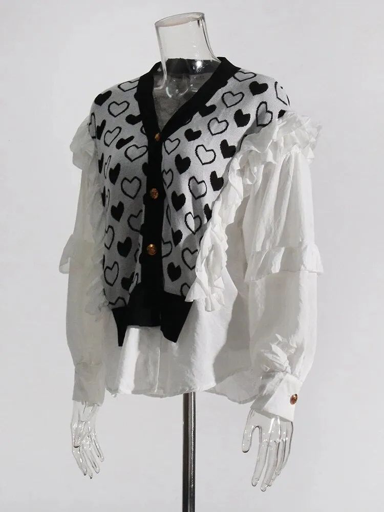 Hit Color Patchwork Single Breasted Sweaters For Women V Neck Long Sleeve Knitting Loose Sweater Female Fashion