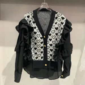 Hit Color Patchwork Single Breasted Sweaters For Women V Neck Long Sleeve Knitting Loose Sweater Female Fashion