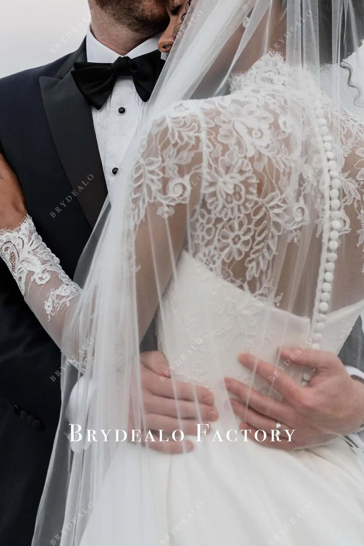 Illusion Lace Back Sheer Long Sleeves Ball Gown Wedding Dress