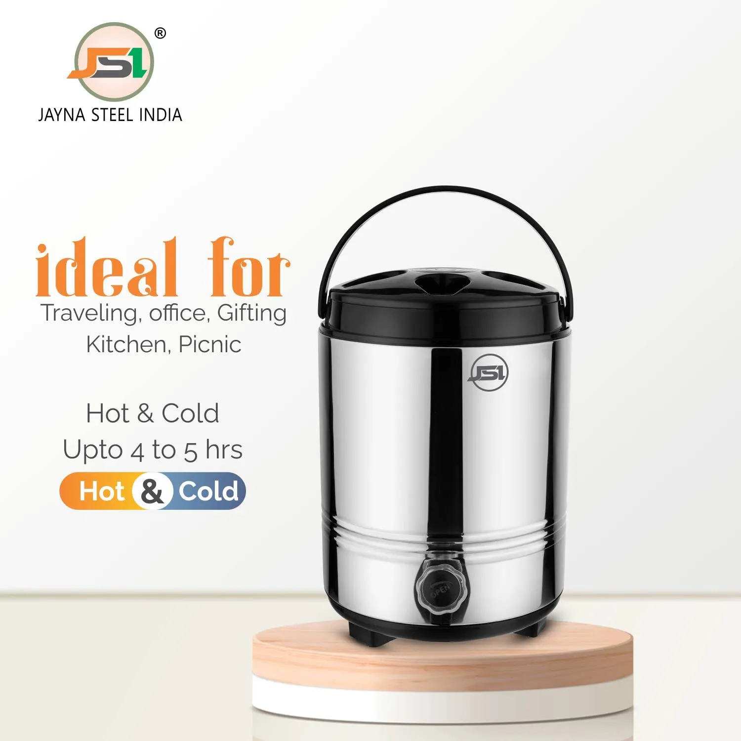 JSI Hot and Cold PUF Insulated Water Containers for Home Kitchen Office I Stainless Steel Water Jug 5 Liter, Silver I Easy to Carry Handle I Durable & Sturdy Base I 100% Food Safe Steel Water/Tea Pot