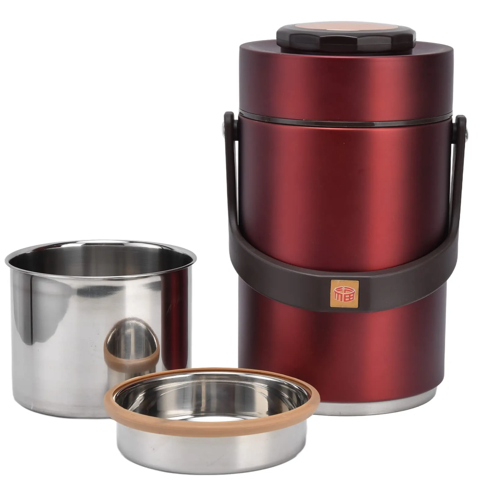 Layered Lunch Containers, Deep and Shallow Styles Insulated Lunch Containers 304 Stainless Steel Material for Work for Red