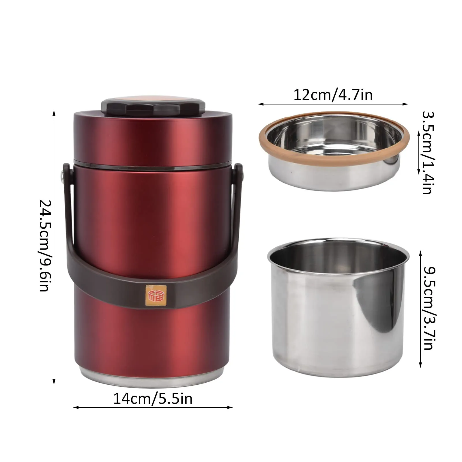 Layered Lunch Containers, Deep and Shallow Styles Insulated Lunch Containers 304 Stainless Steel Material for Work for Red