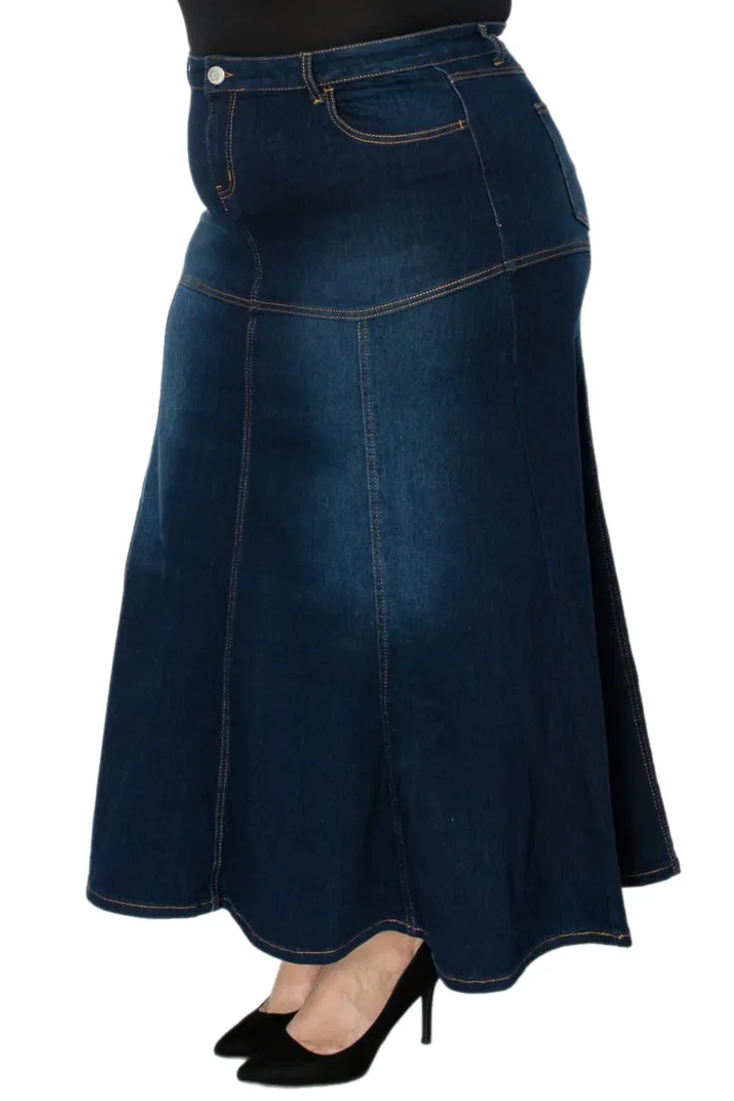 Plus Long Denim Skirt Style 89063X in Dark Indigo