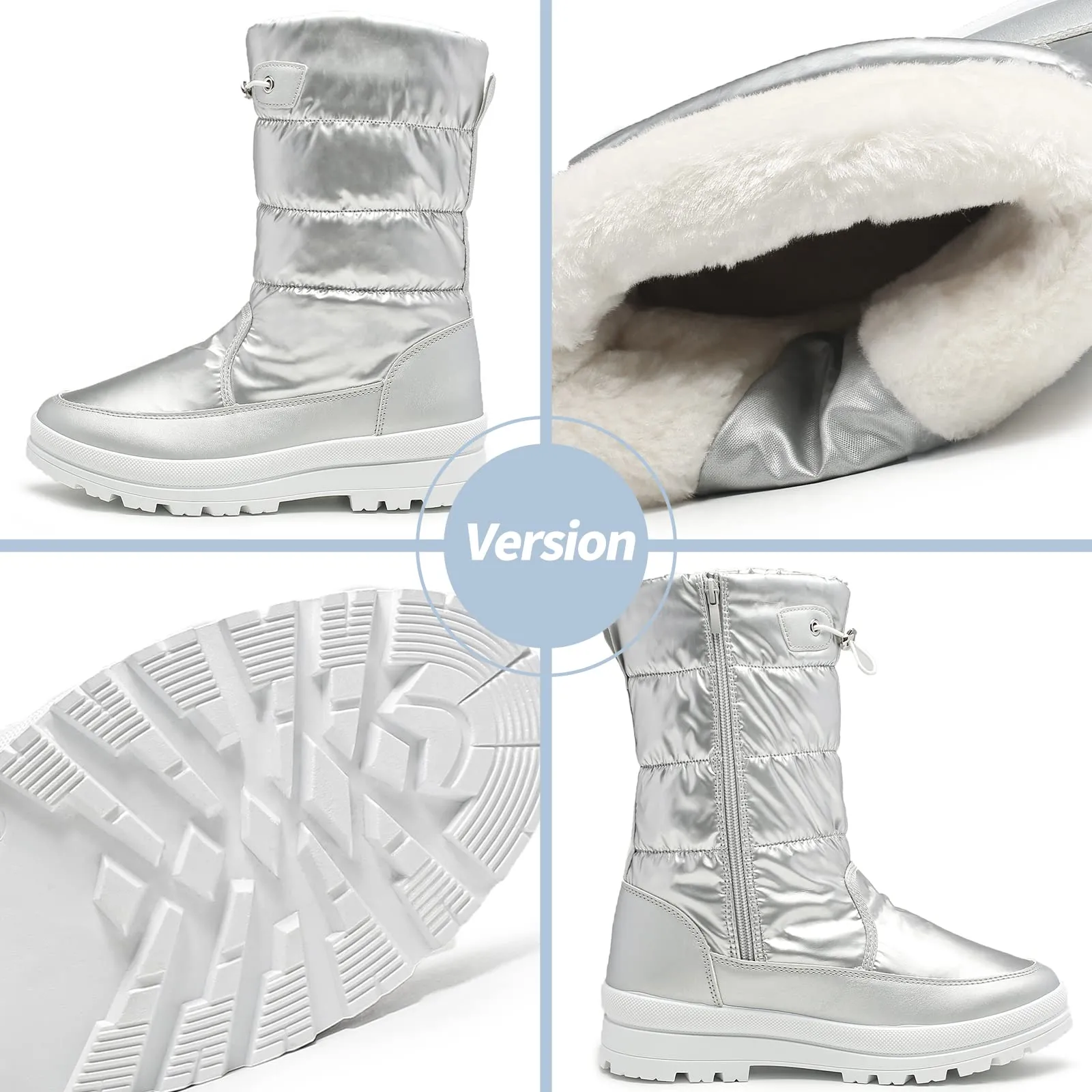 Silver Women's Warm Fur Lined Metallic Snow Boots