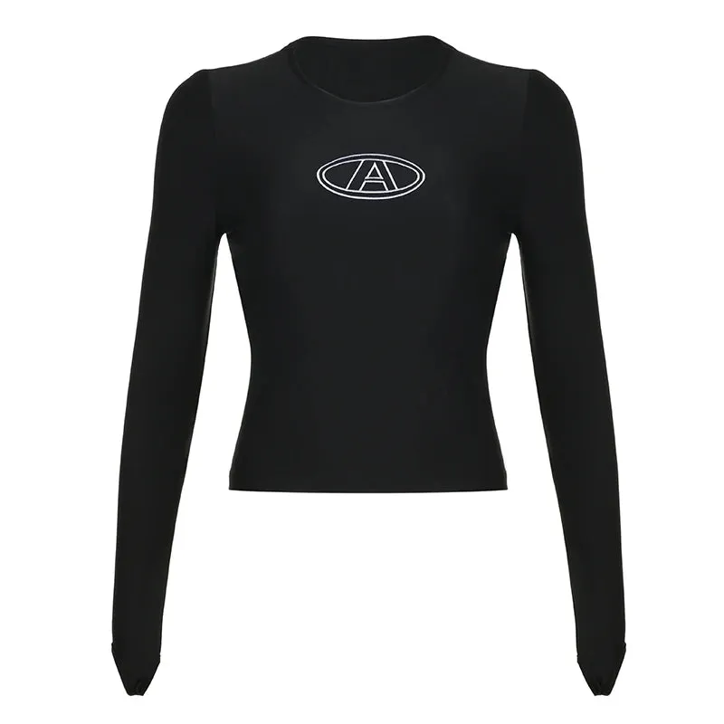 Streetwear Letter Embroidery Fitness Female T-shirt Top Casual Basic Crew Neck Harajuku Tee Shirts Sporty Chic Cloth