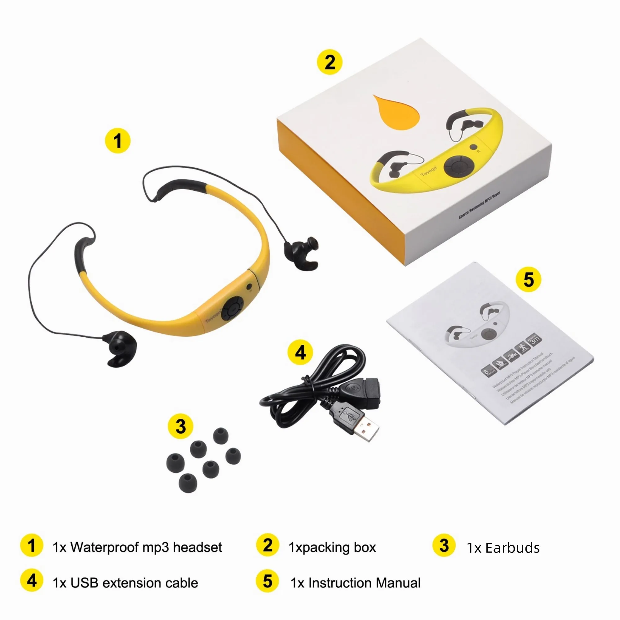 Tayogo W8 Waterproof MP3 Player with 8GB storage for Swimming