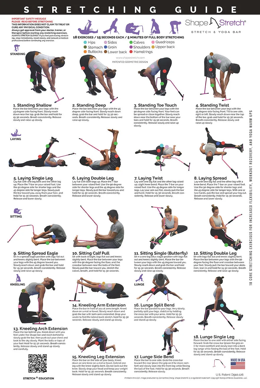 Wellness Center Bundle - Pink Shape Stretch - (2) Body Stretch Bars and 24 x 36" Stretch Guide