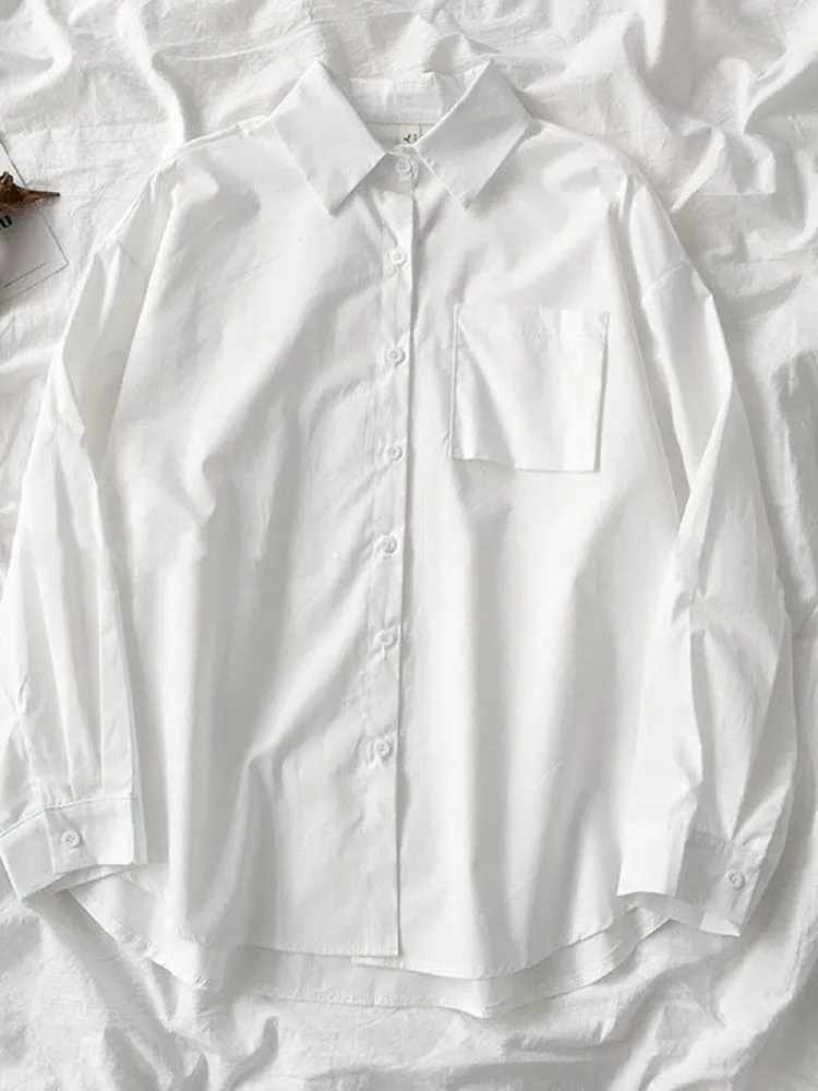 White Women School Shirts Fashion JK Preppy Style Spring Japan Long Sleeve Girls Black Shirt Harajuku Button Up Ladies Tops
